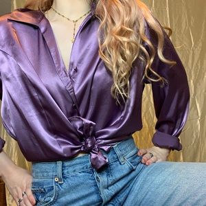 Vintage Purple Satin Button up blouse 🌸🦄🕺🏼
